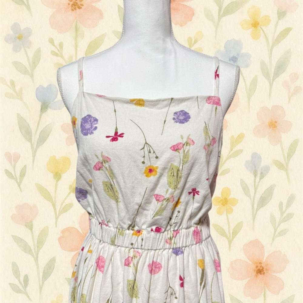 LOFT Multicolor Floral Midi Dress Cream Large Petite Cottagecore Spring Sundress - Picture 2 of 7